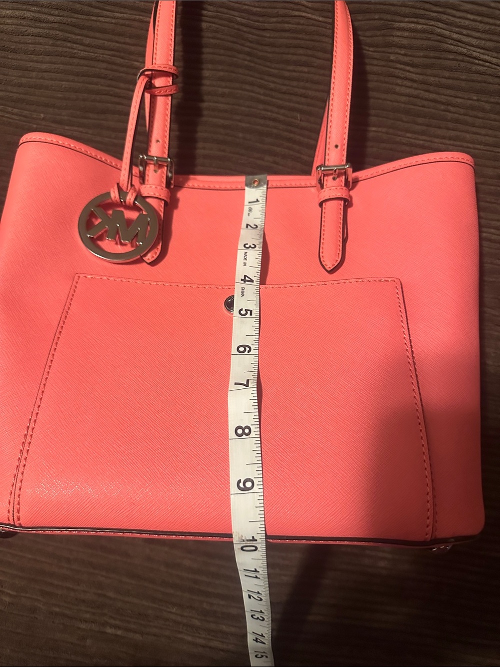 Michael Kors Coral Pink Leather Tote with Front Pocket - Picture 13 of 14
